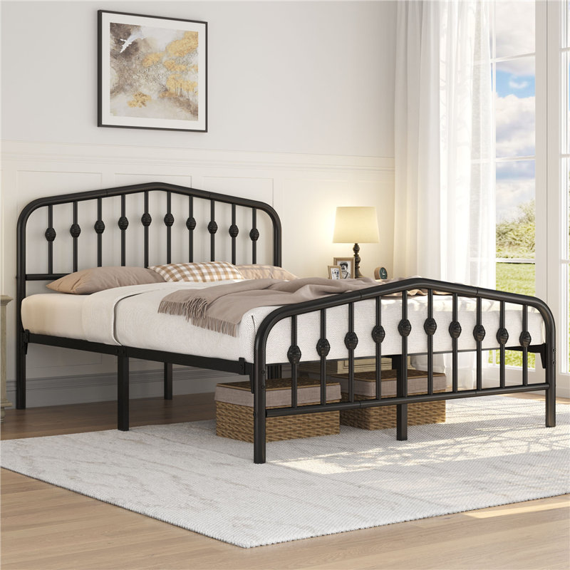 Metal Bed with Arched Headboard and Footboard, Kingsize (5'), Black