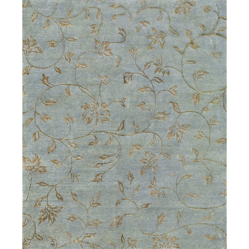 Tapis à motif floral gris noué à la main, Rectangle 10 pi 1 po x 14 pi
