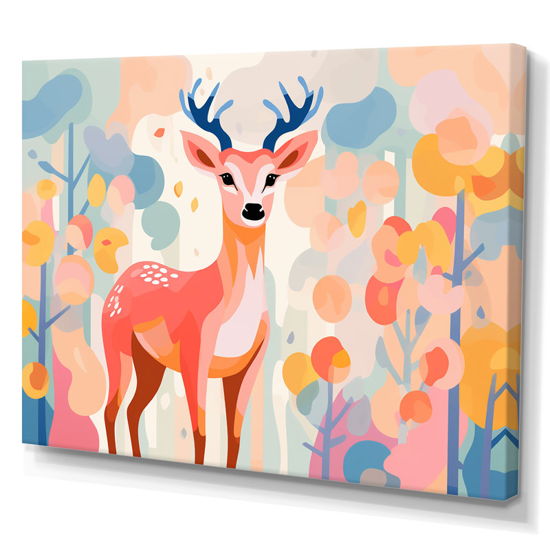 Art floral mural, cerf rose, H 30 po x l 40 po x P 1,5 po, Toile tendue