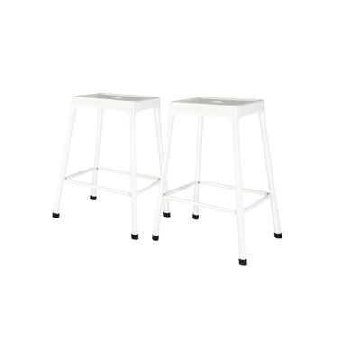 2 Counter Stool - Metal, White Powder Coating, Modern Vibe Coated Metal Of 2 For Kitchen Islands