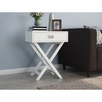 Armonie End Table with Drawer- Modern Sofa Side Table with X-Leg Design- Contemporary Style Wooden Stand for Living Room or Bedroom