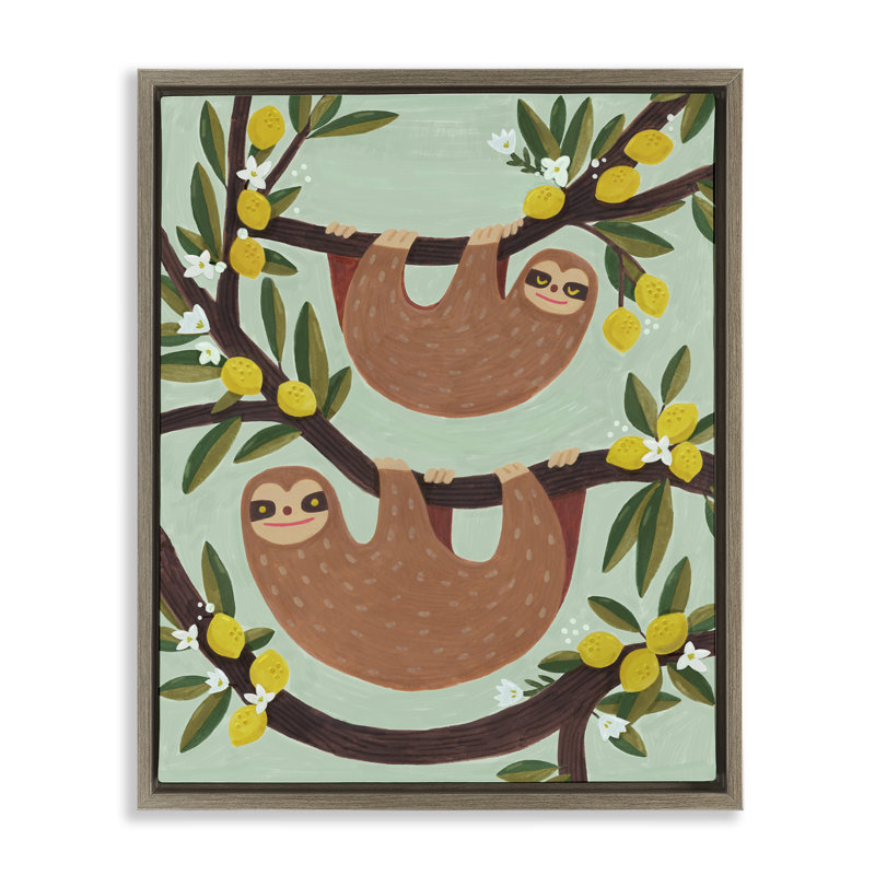  «Sloths on Lemon Tree Branches», art mural encadré sur toile flottante par Irene Chan, H 21 po x l 17 po