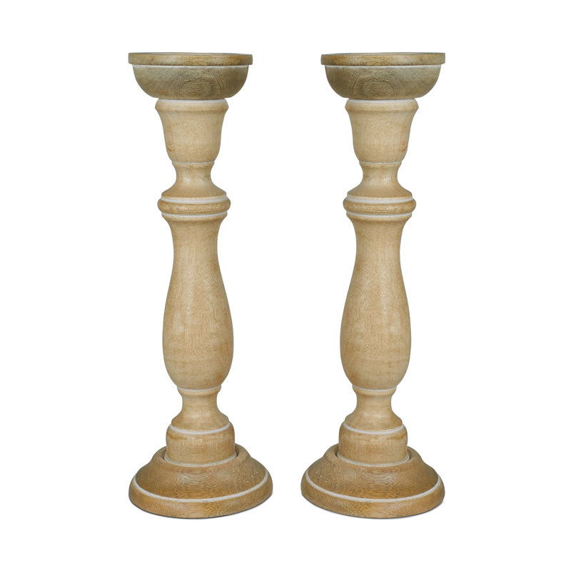 12'' H Solid Wood Tabletop Candlestick, Medium Polish