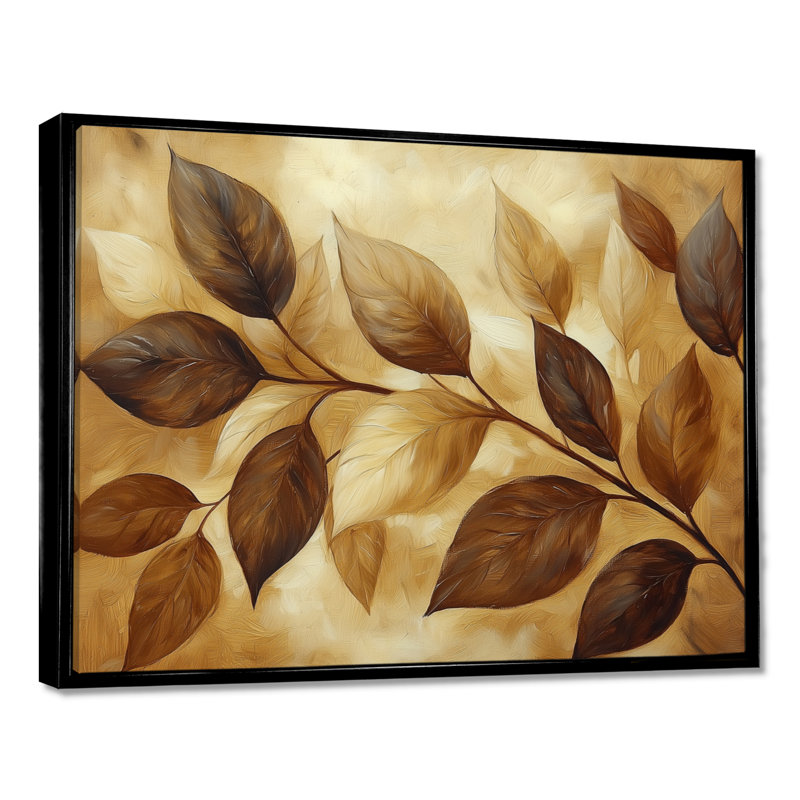 Irmengard chocolat brun feuilles de paysage I - feuilles, art mural, H 30 po x l 40 po, Impression encadrée flottante, Noir