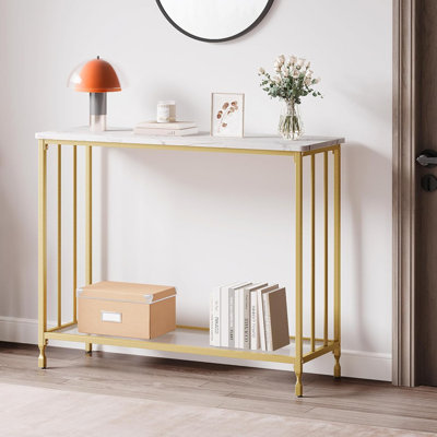 33.5" Console Table, 2 Tier Sofa Tables Narrow Entryway Table with Glass Shelf