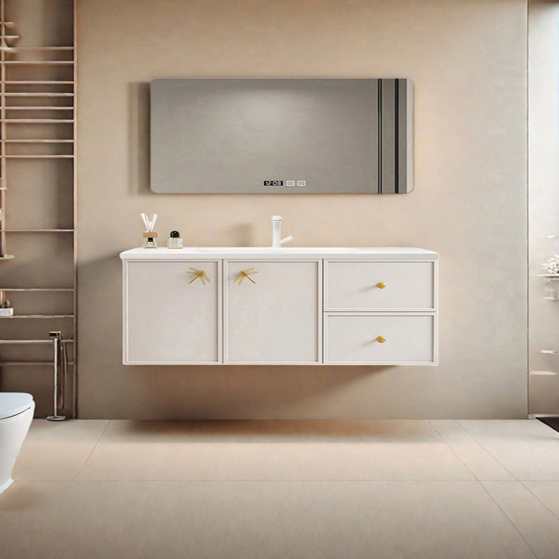 Armoire de salle de bain légère de luxe de style crème, 71"