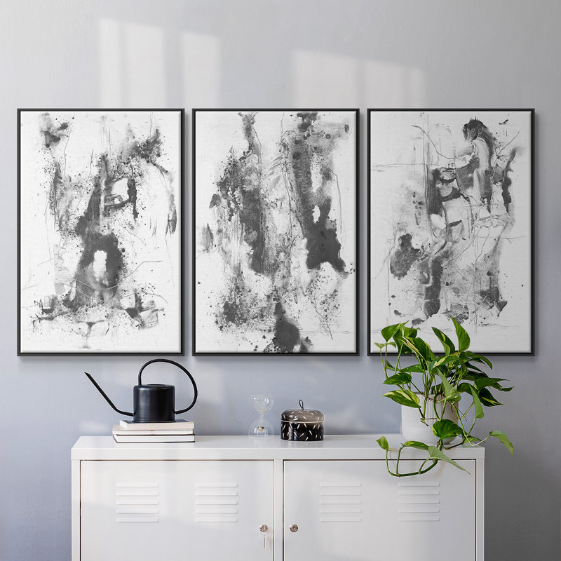 Graphite abstrait I, reproduction encadrée sur toile 3 pièces, Noir, H 36 po x l 72 po x P 2 po