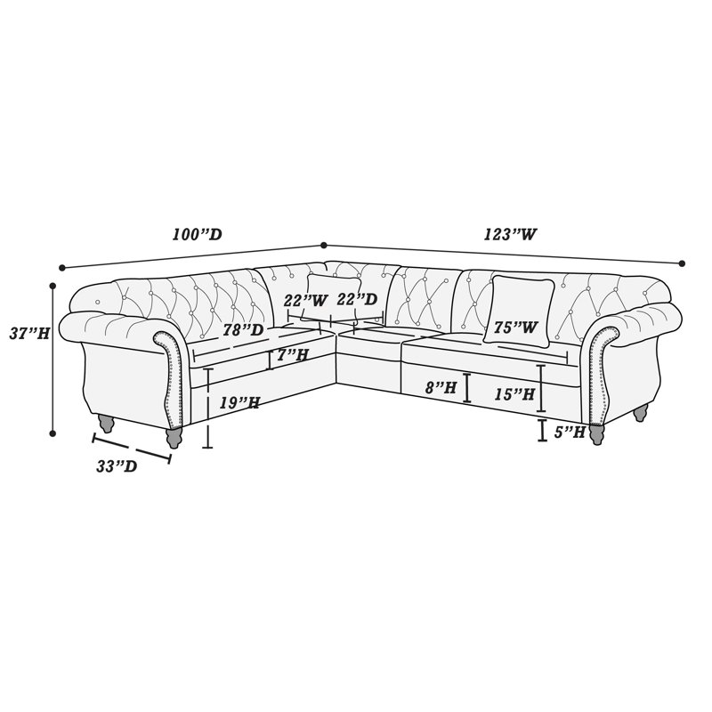 Sowa Upholstered L-Shaped Sectional, Right Hand Facing, Brown