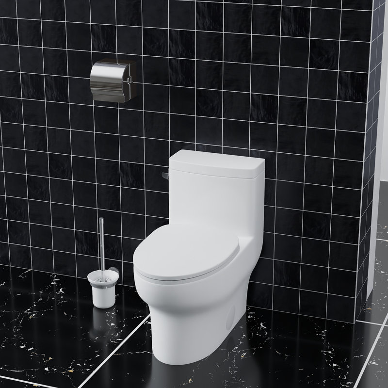 Toilette monobloc en céramique 15,75 po 1,28GPF siphonic, avec base à jupe, score de 800 à 1000 g, poignée latérale et siphon en forme de S