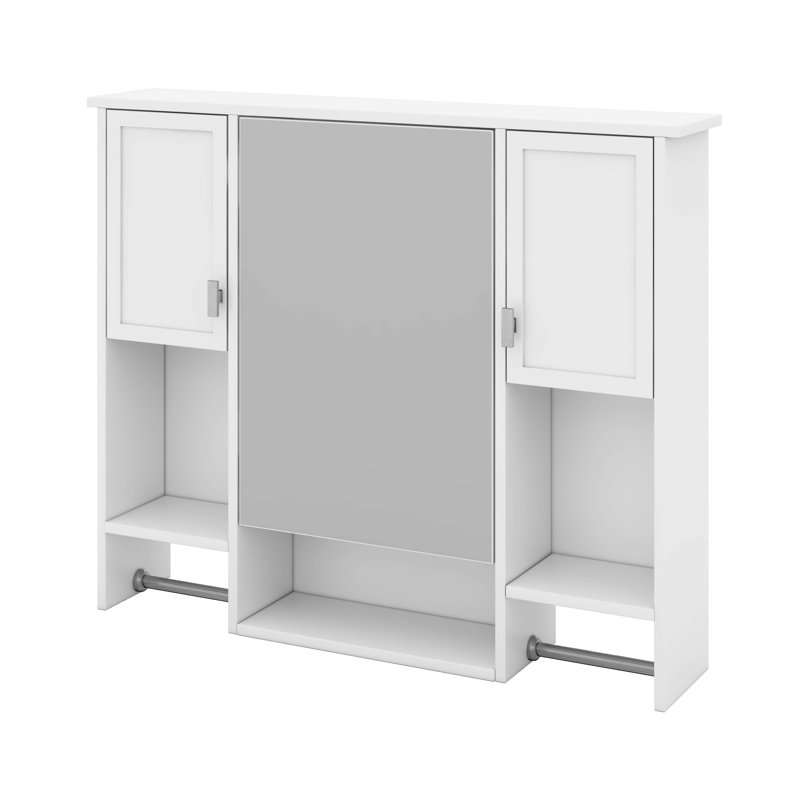 Armoire de rangement murale moderne avec miroir, rangement dissimulé et barre à serviettes Modern, Blanc