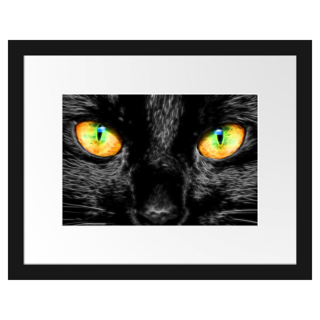 Gerahmtes Poster Schwarze Katze mit Magischen Augen