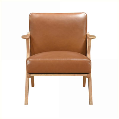 Chaise d'appoint en similicuir brun noyer, sièges d'appoint en bois d'hévéa massif de finition naturelle pour adultes, meubles de salon