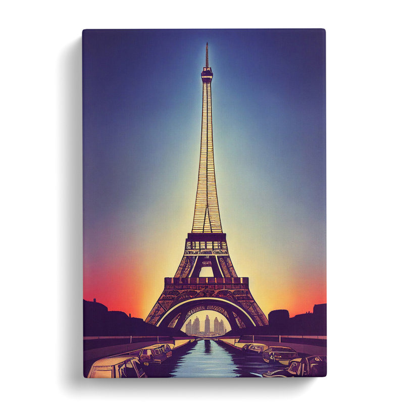 Eiffel Tower At Sunset No.3 - Print, 50cm H x 35cm W x 3cm D, Wrapped Canvas