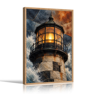 Lighthouse Lantern Room With Warm Light And Ocean Waves Canvas Wall Art