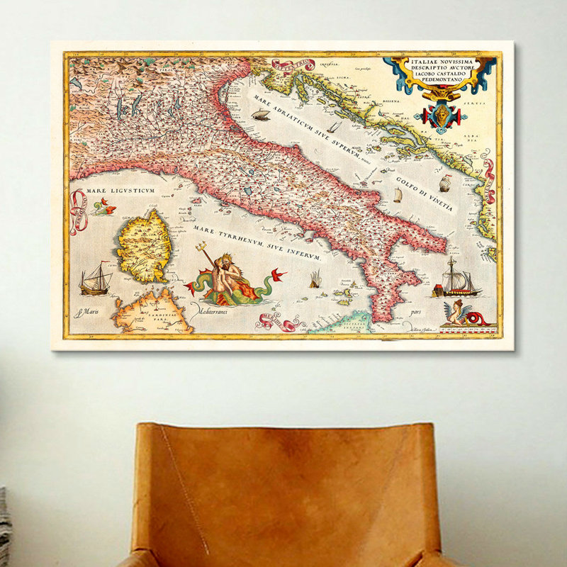 Cartes antiques d'Italie, impression sur toile, H 8 po x l 12 po