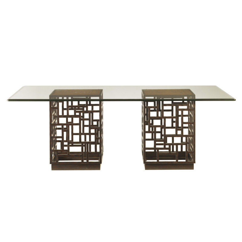 Transitional South Sea 84"x48" Brown Wood & Glass Dining Table