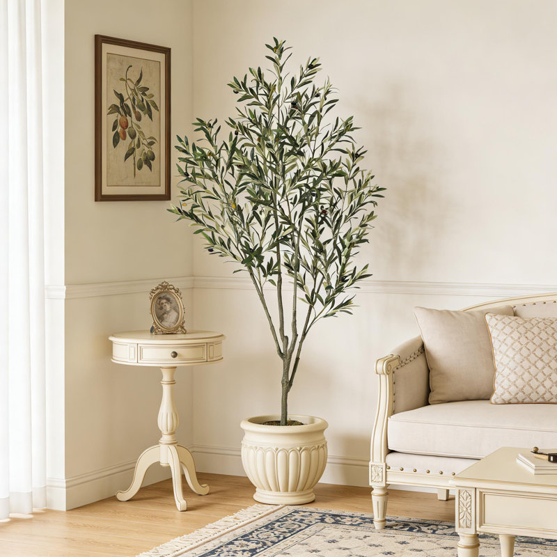 Olive artificielle avec feuilles et fruits réalistes pour l'intérieur et l'extérieur, H 72 po x l 5 po