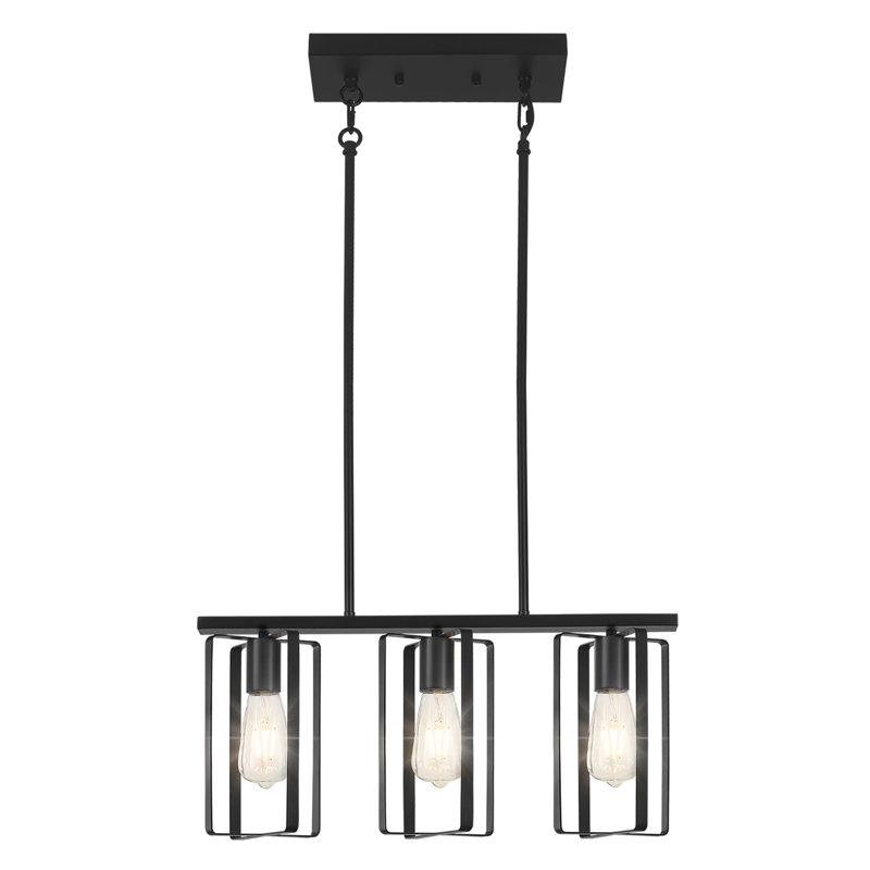 Luminaire suspendu en métal pour îlot de cuisine à 3 lumières Almonte, Noir mat/noir mat