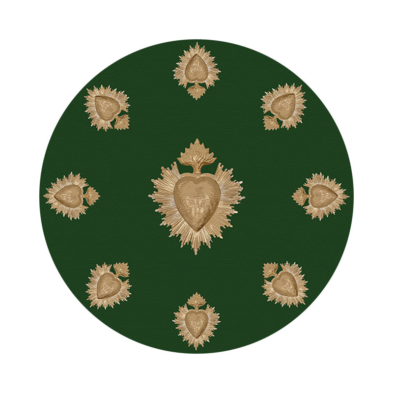 Ex Vote Orange Vegan Leather Round Coasters, Evergreen