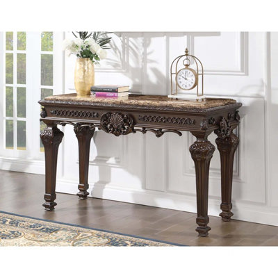 Console en bois massif sculptée à la main avec plateau en marbre