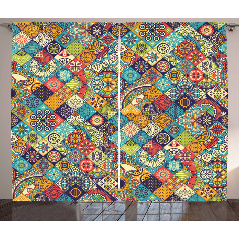 Bohemian Multicolor Polyester Light-Filtering Rod Pocket Curtain Panels
