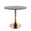 Table de salle à manger ronde tulipe de style moderne du milieu du siècle, 80 cm (31,5 po), pour 2 à 4 personnes, plateau en faux marbre noir et pied central doré poli.-160162835