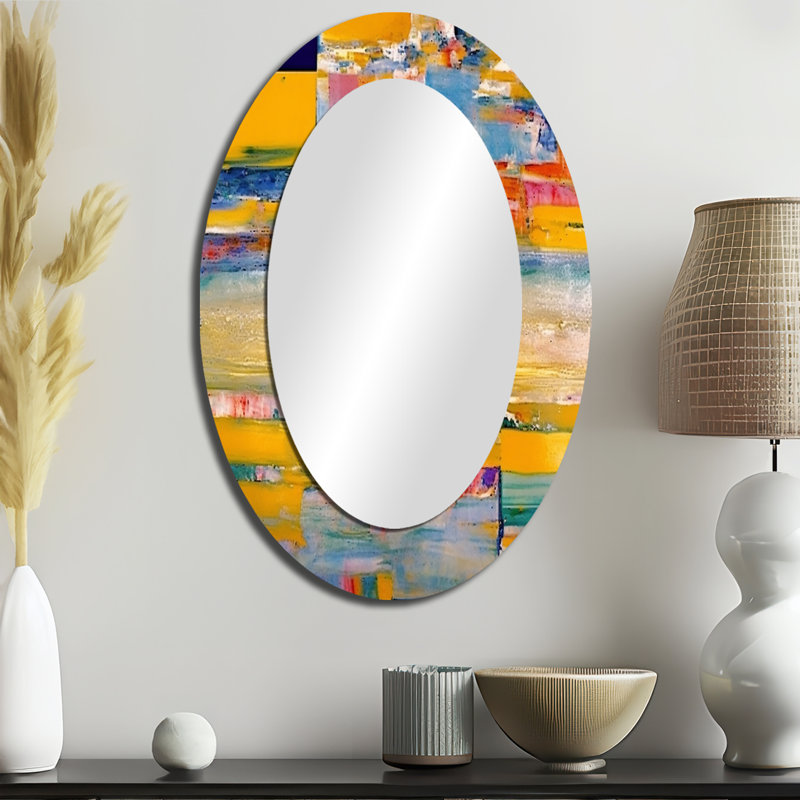 Every Little Ocean Sunset Expressionism - Grand miroir mural ovale sur métal, 36 po x 24 po