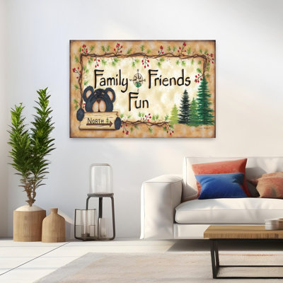 Famille, amis, amusant, contemporain, pin, ours, paysage, art naturel