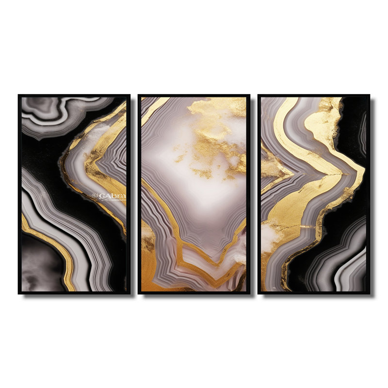Ensemble de salon Marshburn - Marble Wall Art, Cadre flottant noir, H 40 po x l 60 po x P 1 po