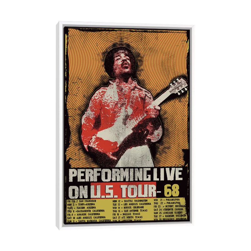 Jimi Hendrix 1968 U.S. Tour Poster by Radio Days - Print on Canvas, 101.6 cm H x 66.04 cm W, White Framed