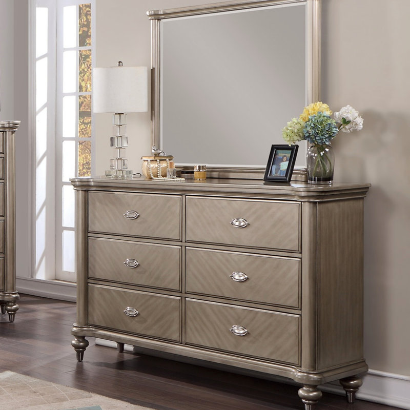Mobilier de chambre à coucher avec tiroirs de luxe avec finition argentée et champagne