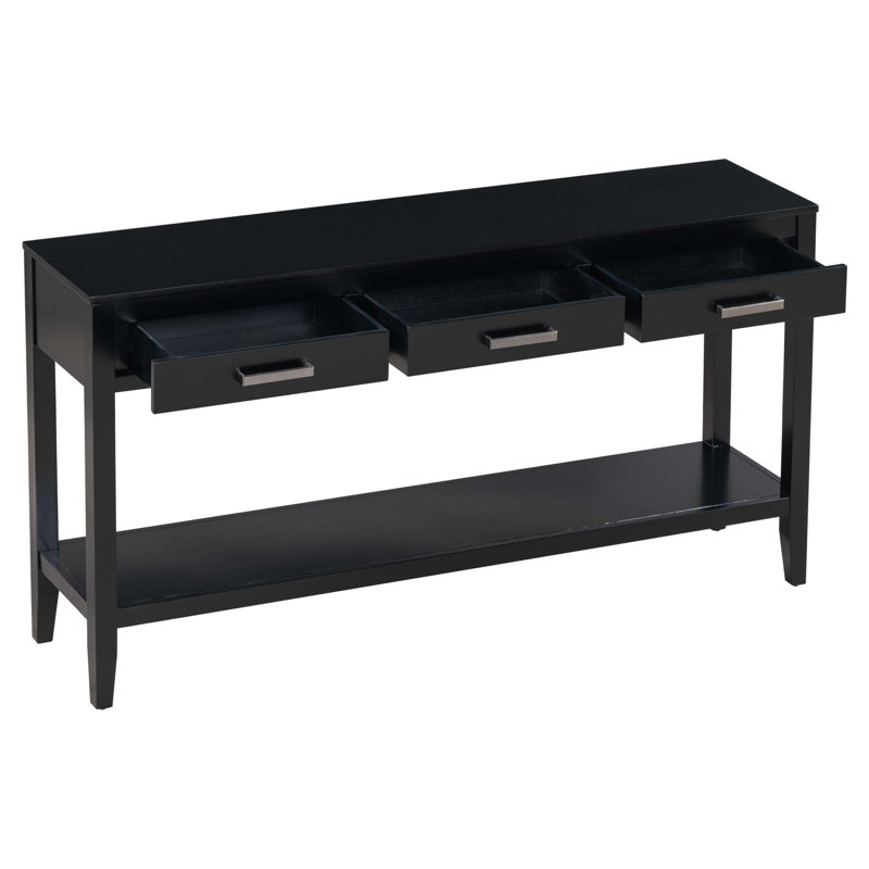 Console contemporaine à 3 tiroirs avec 1 tablette, table d'entrée pour vestibule, couloir, salon, vestibule, couloir, Noir