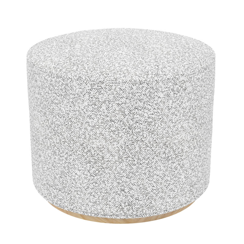 Cloud Ottoman With Wood Base, Cream Boucle With Gray Yearns
