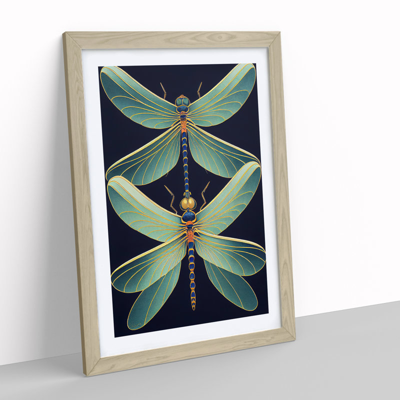 XC1022-1796X Delicate Dragonflies - Print on Canvas, 46cm H x 34cm W x 2cm D, Oak Framed