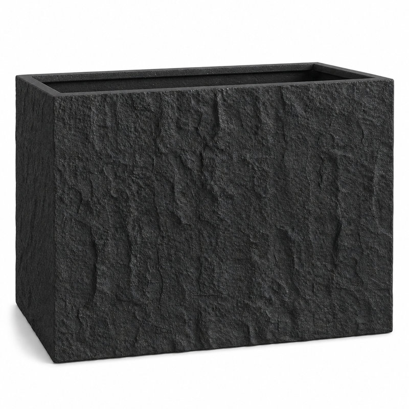 Boîte à fleurs rectangulaire Rock Texture, Black