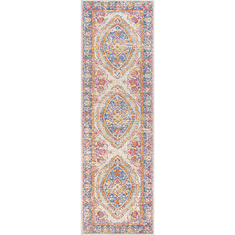 Stites Medallion Fuchsia/Mustard/Indigo Rug, Runner 2'2" x 8'