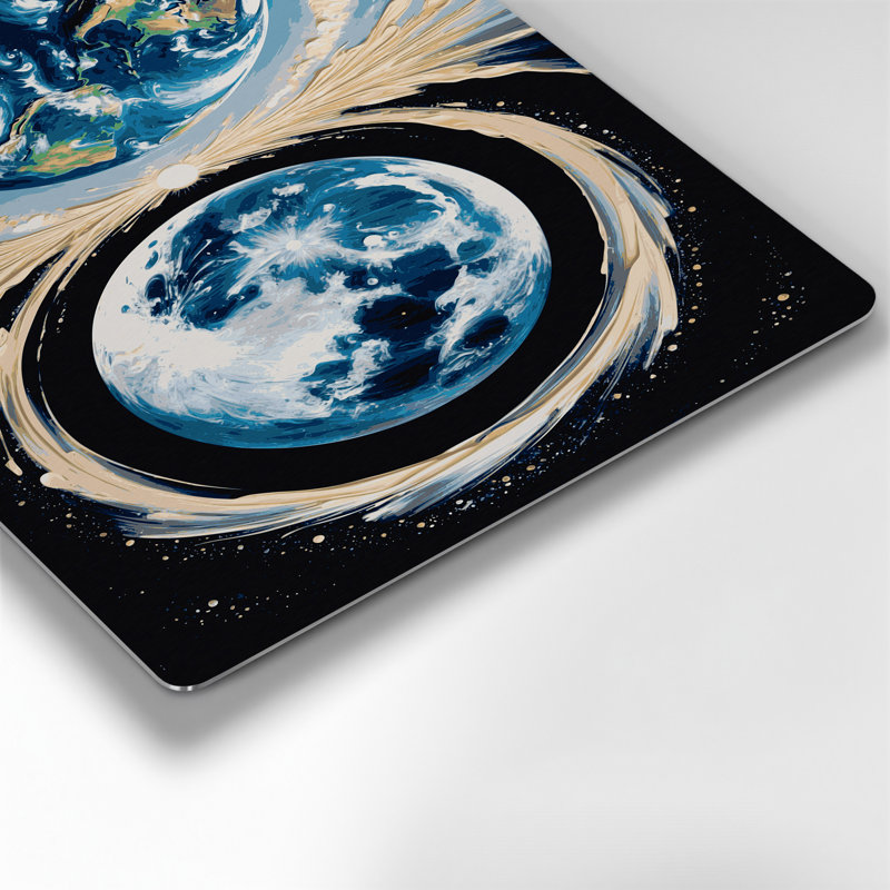 «Space Earth Moon», art mural gris en métal, H 11 po x l 14 po