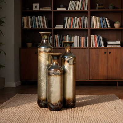 Vases et bocaux avec cadre en métal, combinant 20,4 po avec salon et métal doré et blanc, 20,4 po