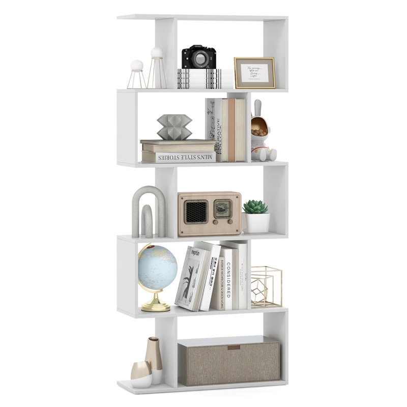 Bibliothèque géométrique à 5 niveaux H 62,5 po x l 27,5 po, Blanc, H 62,5 po x l 27,5 po x P 9,5 po
