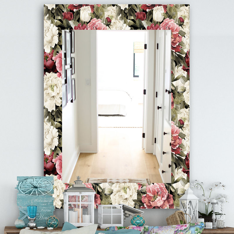 Miroir mural traditionnel sans cadre 13 obsidian fleuri, H 24 po x l 32 po