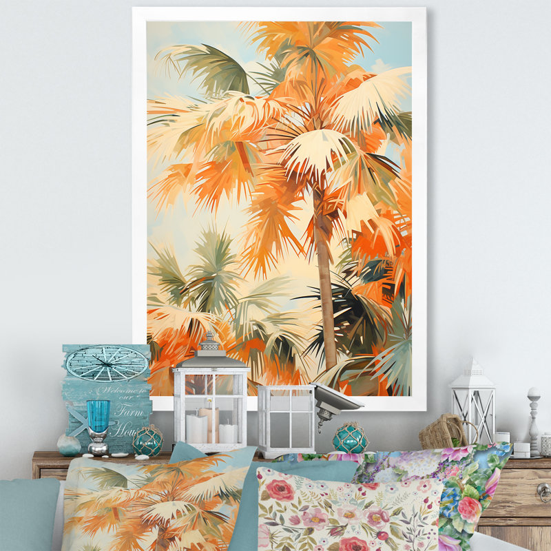 " Palm Tree Desert Oasis V ", White Framed, 40" H x 30" W x 1.5" D