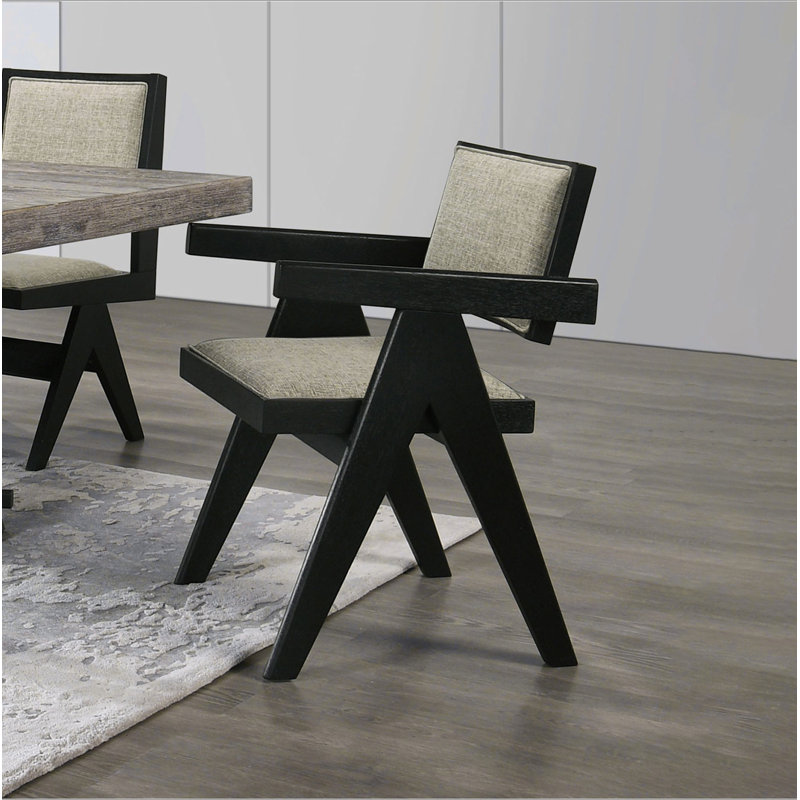Ensemble de salle à manger contemporain 7 pièces noir en bois d'hévéa avec 2 fauteuils et 4 chaises