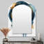 Abstrait or et bleu vie sous-marine III - grand miroir arqué de formes abstraites, décor de miroir mural unique asymétrique moderne, impression d'art en métal-1829252331
