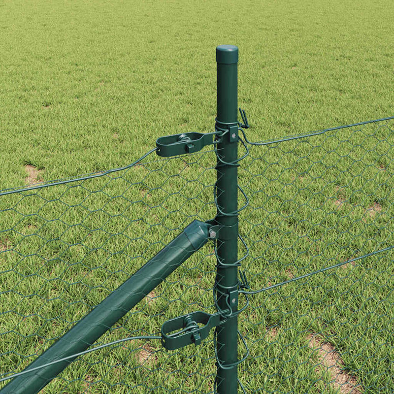 Vidaxl Fence With Posts PVC-Coated Steel, Green, 50cm H x 2500cm W x 3.2cm D