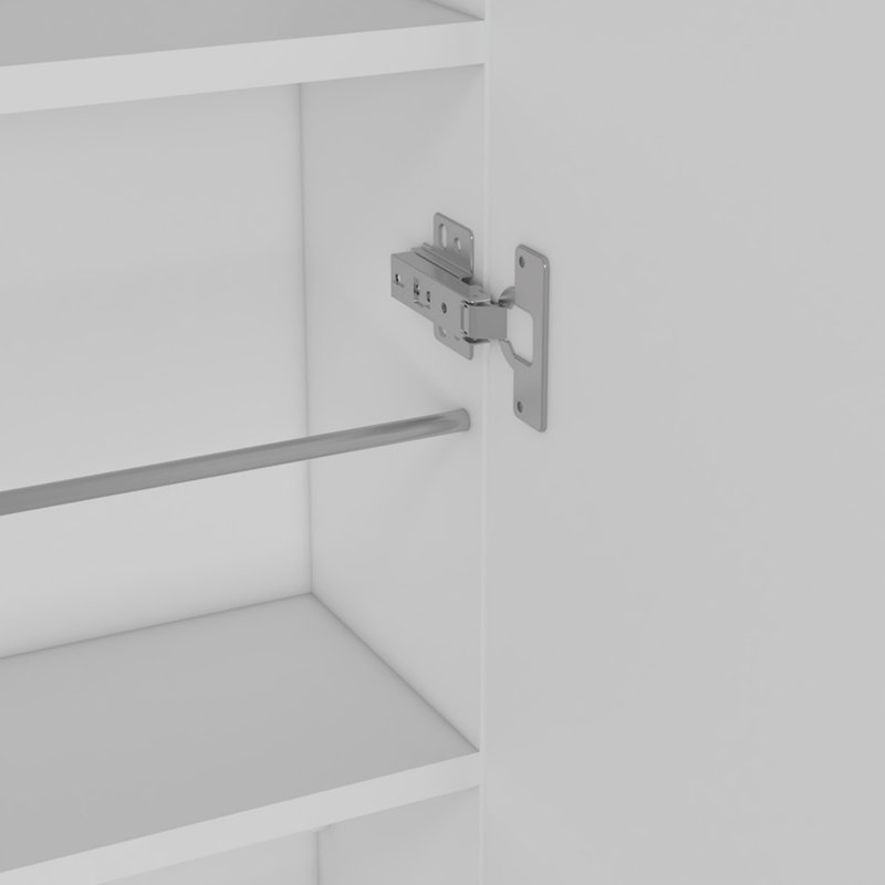 Étagère à chaussures murale avec porte-miroir, porte simple, H 54,3 po x l 18,5 po x P 8,1 po, Blanc