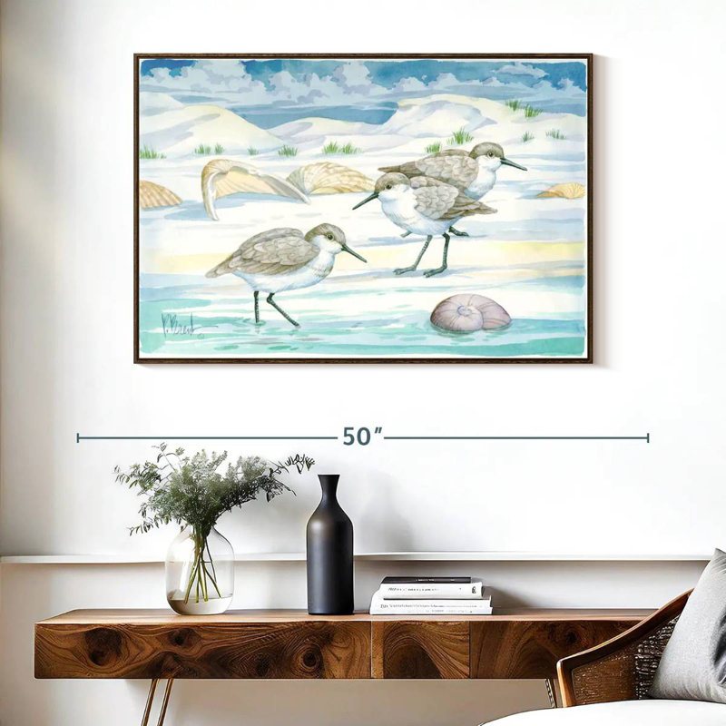 Shell Island Sandpipers, Floating Frame Walnut, 40" X 27"