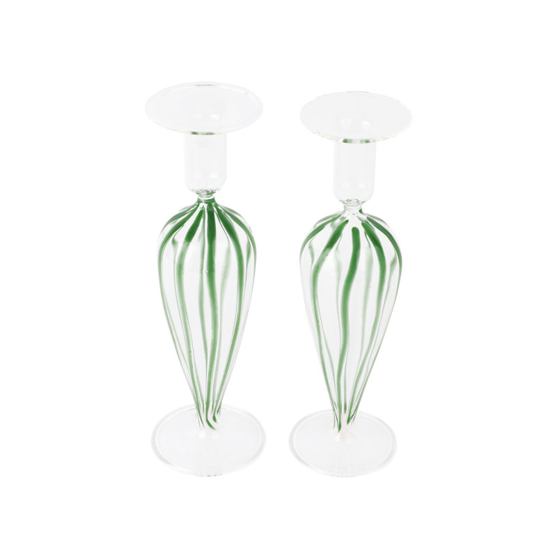 Nuovo 9.5'' H Glass Tabletop Candlestick, Green/Clear