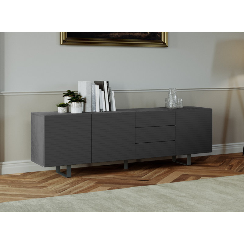 Emma-Rose 220cm Sideboard, Concrete/Black