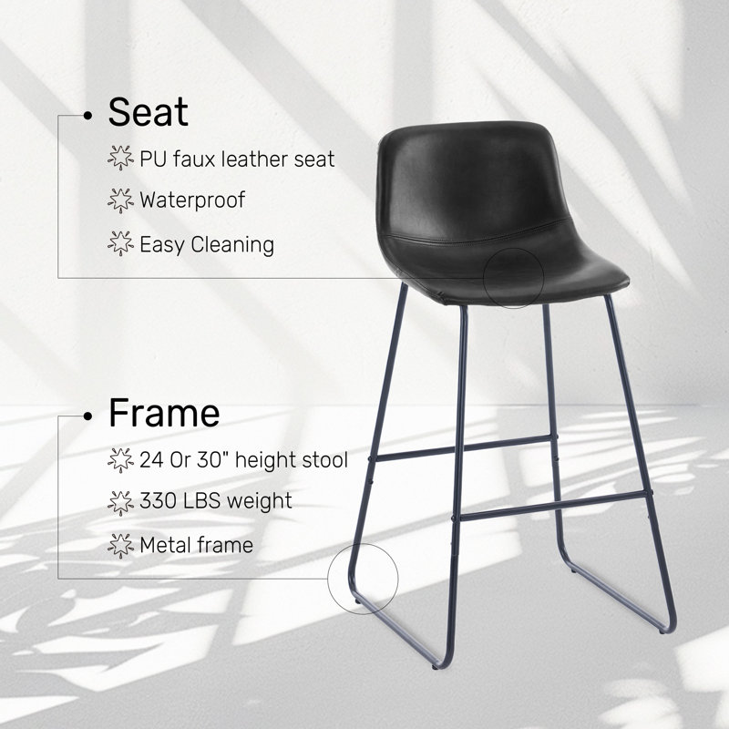 Modern Barstool With Comfortable Cushion, Black, Counter Stool (24" Seat Height)