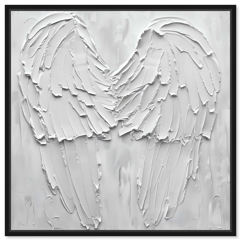 «Engrained Wings», art mural élégant en or blanc par Art Remedy, Cadre noir, H 17 po x l 17 po